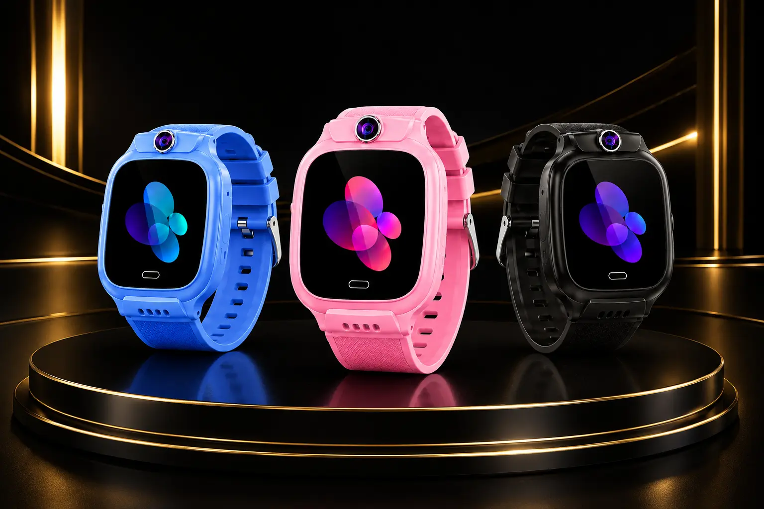 Complete Y31 watches in blue, pink and black